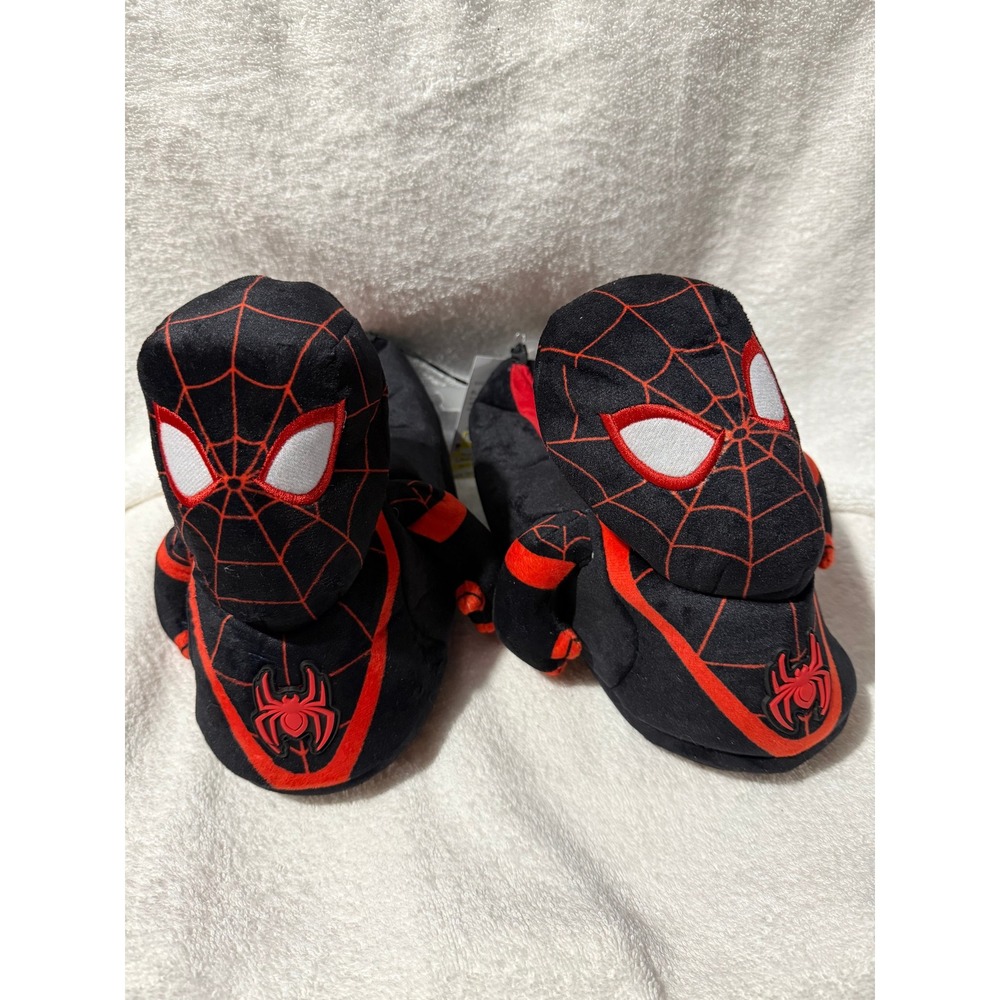 Marvel Spider-Man Miles Morales Kids Plush Slippers Black Red Size 6 NWT